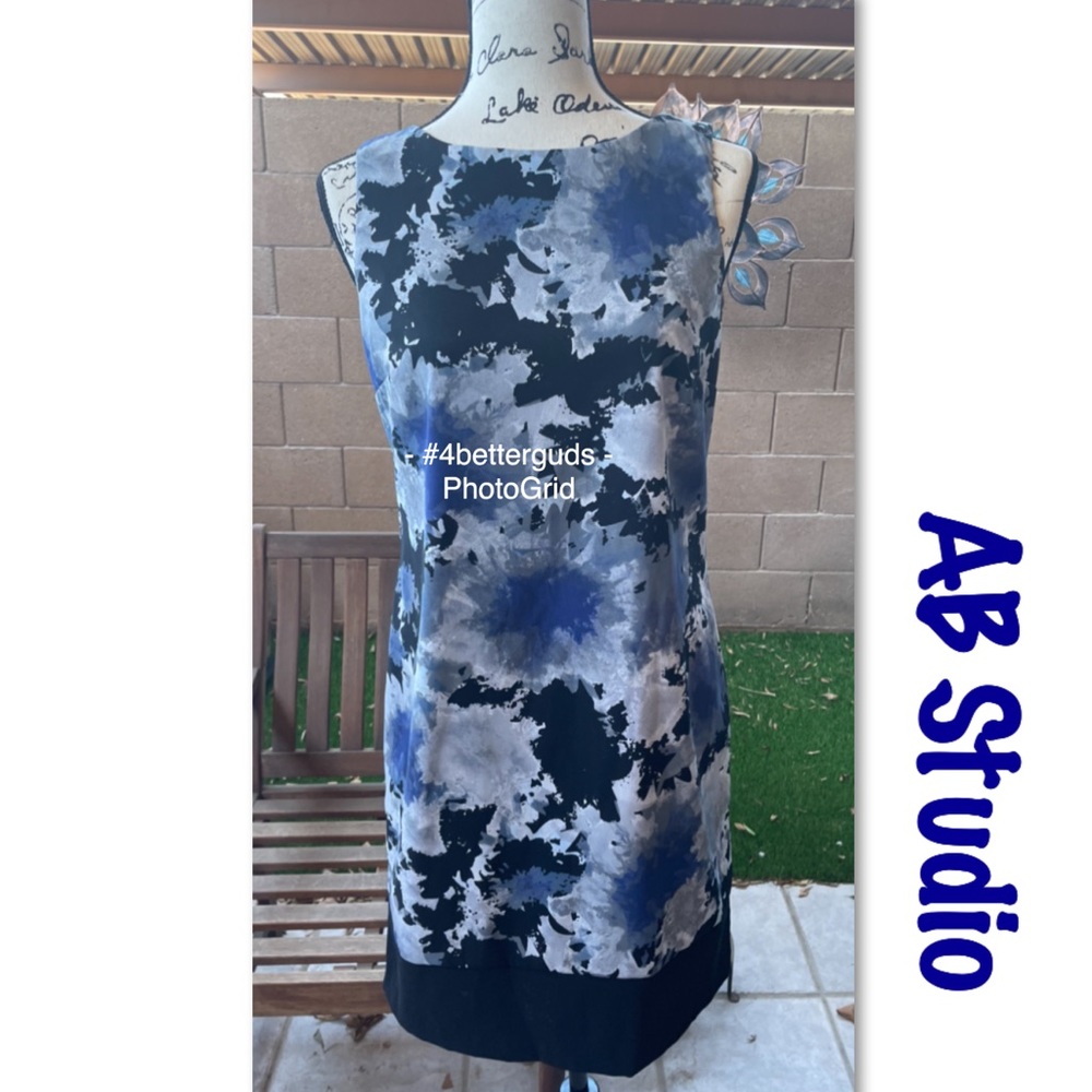 AB Studio Abstract Watercolor of Blue Gray & Black Shift Sheath dress Sz 8 - Picture 10 of 15
